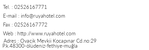 Rya Otel telefon numaralar, faks, e-mail, posta adresi ve iletiim bilgileri